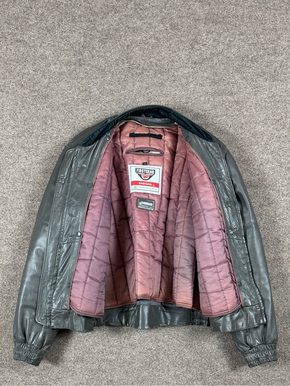First Gear Grey Leather Heavyweight Ventilated Motorcycle Bomber Jacket Men’s XL - Picture 3 of 13
